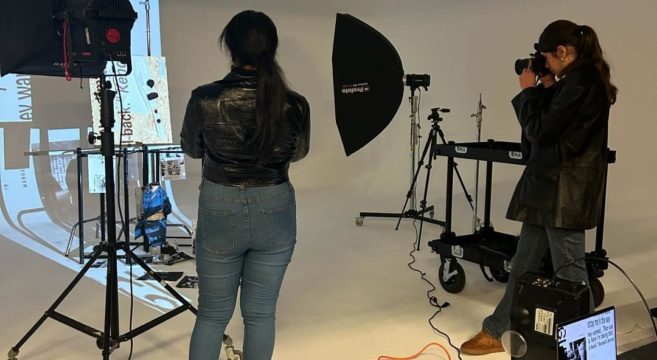 Fashion students at Birmingham City University taking pictures