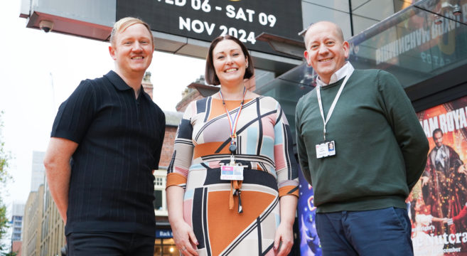 Caption: (L-R) Birmingham Hippodrome Education Manager Craig Randle, Sandwell College Head of Creative Industries Michelle King, and Birmingham Hippodrome Creative Director Chris Sudworth launch the new partnership