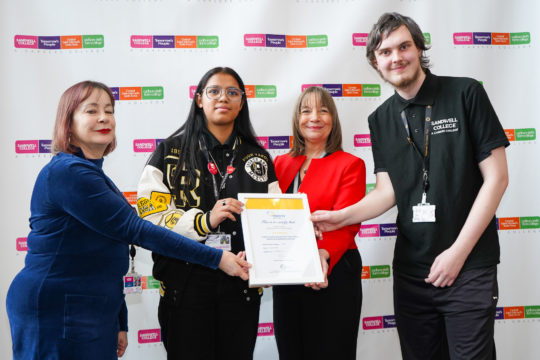 Staff and students at Sandwell College holding Matrix Award Certificate