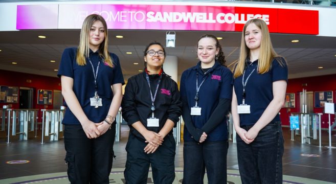 4 Public Services female students in the atrium